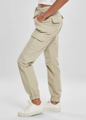 URBAN CLASSICS DAMES HIGH WAIST CARGOSTOFBROEK MET 6 RITSZAKKEN BETONBEIGE